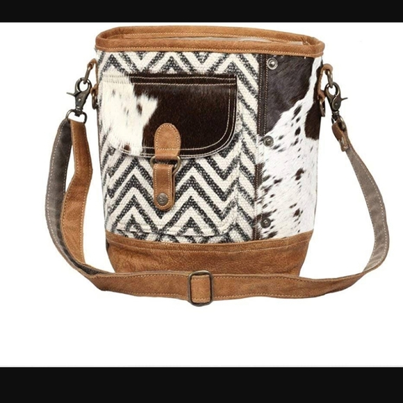 Myra Bag Handbags - Myra Bag Women's Moire Upcycled Canvas & Cowhide Pocket Shoulder Bag